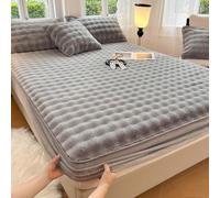 Thicken Mattress Protector King Queen Size Fitted Sheet Warm Mattress Cover Velvet Bedspread with Elastic Band Bed Cover Full Wrap Dustproof Mattress Topper Washable,greyB,180 * 200cmKING
