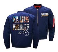 Thicken Men's Casual Baseball Jacket Elv-is, Zip Up Men Jackets with Pockets, Fashion Winter Jackets for Teen Gift-Blue||M