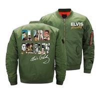 Thicken Men's Casual Baseball Jacket Elv-is, Zip Up Men Jackets with Pockets, Fashion Winter Jackets for Teen Gift-Green||M