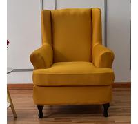 Thicken Set of 2, Elastic Wingback Chair Slipcover Non-Slip Furniture Cover Spandex Fabric Armchair Cover for Living Room-Yellow