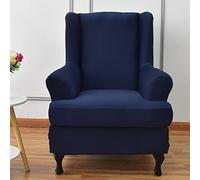 Thicken Set of 2, Elastic Wingback Chair Slipcover Non-Slip Furniture Cover Spandex Fabric Armchair Cover for Living Room-Navy Blue