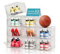 Thicken Sturdy Shoe Storage Boxes Stackable Shoe Organizer for Closet, 9Pack Drop Front Shoe Box with Magnetic Door, Shoe Container for Sneaker Storage, Clear Shoe Rack, Fit US Size up to 12, White