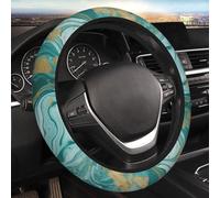 Thickened Car Steering Wheel Cover Teal and Foil Gold Oil Marble Universal 15" Non-Slip Auto Steering Wheel Protector for Car Van Sedan Truck