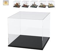Thickened Clear Acrylic Display Case for Lego 21063 Neuschwanstein Castle 21061 60419 31109 21338 76294, Transparent Box Large Dustproof UV Protection with String Light, Black Inside 19.7x11.8x15.7in