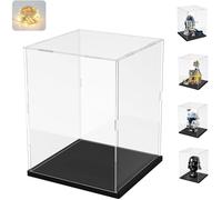 Thickened Clear Acrylic Display Case for Lego 75379 R2-D2 (Mini) 43217 75304 75349 75350 Collectibles, Transparent Box Protection with Wood-Plastic Base & String Light, Black Inside 7.9x7.9x11.8inch