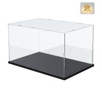 Thickened Clear Acrylic Display Case for Lego 76439 75387 75353 for Football Collectibles, Transparent Box Dustproof Protection with Wood-Plastic Base & String Light, Black Inside 11.8x7.9x7.9inch