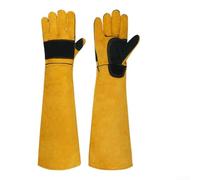 Thickened Cowhide Leather Work Gloves 60cm Long Anti-Scratch Protection for Cat Dog Training Welding Gardening Maintenance, Easy to Wear(Yellow)