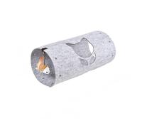 Thickened Felt Cats Tunnels 2 Way Collapsible with Feather Toy for Interactive Play, Durable Pet Tunnel Tube Moderate Size (Gray)