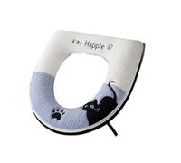 Thickened Flannel Toilet Seat Cover with Cartoon Cats, Blue
