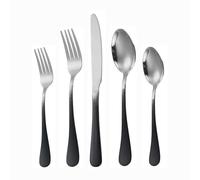 Thickened Gradient Color Handle Kitchen Stainless Steel Silverware Tableware Flatware Cutlery Set Steak Knife Fork Spoon Teaspoon (Gradient Black Silver,5 Pieces)