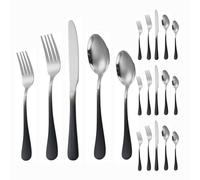 Thickened Gradient Color Handle Kitchen Stainless Steel Silverware Tableware Flatware Cutlery Set Steak Knife Fork Spoon Teaspoon (Gradient Black Silver,20 Pieces)