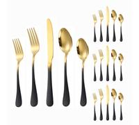 Thickened Gradient Color Handle Kitchen Stainless Steel Silverware Tableware Flatware Cutlery Set Steak Knife Fork Spoon Teaspoon (Gradient black gold,20 pieces)