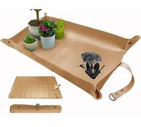 Thickened Leather Waterproof Transplanting Mat for Indoor Succulent Potting and Mess Control, Portable Gardening Mat for Change Soil and Watering (30" X 18", Khaki)