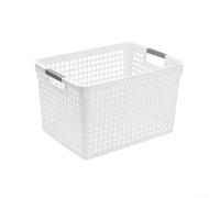 Thickened plastic storage basket with handle for home organization, polypropylene build, ventilated stackable design, non slip ergonomic handles for toys and snacks (L)