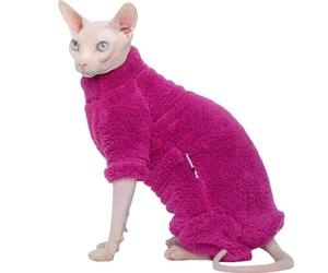 Thickened Plush Cat Sweater - Winter Warm Stretchy 4-Legged Jumpsuit for Hairless Cats (Fits Sphynx, Devon Rex, Oriental Shorthair, Cornish Rex, Abyssinian) (Small)