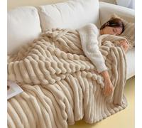 Thickened Plush Nap Blanket, Rabbit Plush Milk Velvet Cover Blankets, Fall Winter Weighted Fluffy Bed Throw, Oversized Fuzzy Warm Couch Throws, for Bed Sofa (Khaki,47.24 × 78.74in)