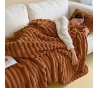 Thickened Plush Nap Blanket, Rabbit Plush Milk Velvet Cover Blankets, Fall Winter Weighted Fluffy Bed Throw, Oversized Fuzzy Warm Couch Throws, for Bed Sofa (Caramel,47.24 × 78.74in)