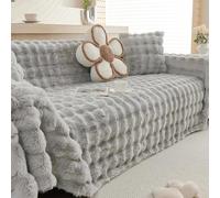 Thickened Rabbit Fur Sofa Cover Soft & Warm Modular Blanket Winter Home Decor CloudLike Comfort Light Gray 180x340cmIdeal for Cozy Living Spaces