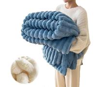Thickened Rabbit Plush Nap Blanket - Flannel Milk Velvet Cover Blanket, Cozy Soft Warm Throw for Couch, Bed & Office Nap, Lightweight Plush Winter Blanket(Blue,79 * 91in)