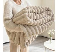 Thickened Rabbit Plush Nap Blanket, Office Milk Fleece Nap Blanket, all Winter Weighted Fluffy Bed Throw, Soft and Comfortable (Khaki,59.1 * 78.7in)