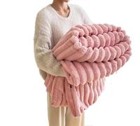 Thickened Rabbit Plush Nap Blanket, Super Soft Faux Bunny Flannel Blanket for Bed, Sofa & Outdoor Use, Machine Washable Warm Throw for Adults (Pink,79 * 91 in)