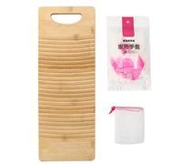 Thickened Washing Board, Wooden Laundry Washboard with Wavy Grooves, Double - Layer Durable Clothes Cleaning Tool for Home Use, Includes Gloves and Soap Net