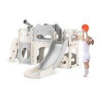 Thickened & Widened Kids Slide,170cm extra-long slideway,Toddler Slide Freestanding with Basketball Hoop, Baby Slide Playground Equipment,Kids Slides Outdoor for age 1-3 year (Gray 7-in-1)