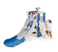 Thickened Widened Toddler Slide5 in 1,170cm extra-long slideway, Freestanding with Basketball Hoop, Baby Slide Playground Equipment, Easy Assembly Enhanced (Blue Gray,Bring a telescope)