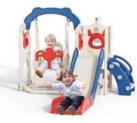 Thickened Widened Toddler Slide5 in 1,170cm extra-long slideway, Freestanding with Basketball Hoop, Baby Slide Playground Equipment, Easy Assembly Enhanced Safety (6-in-1 Swing - Blue and Red)