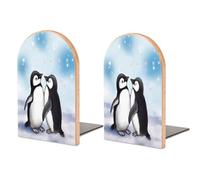 Thickened Wooden Bookends,I Love Penguins Print Wooden Bookend,Creative Decorative Bookends,Non-Skid Book Ends,1 Pair
