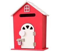 Thickened Wooden Mailbox with Lock Open Door Design with Metal Hinge Mailboxes Wider Entry Ports Wall Mounted Parcel Boxes with Hooks (Red 10.4x5.9x14.2in)