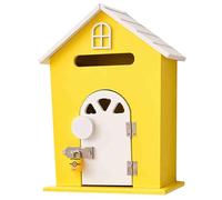 Thickened Wooden Mailbox with Lock Open Door Design with Metal Hinge Mailboxes Wider Entry Ports Wall Mounted Parcel Boxes with Hooks (Yellow 10.4x5.9x14.2in)