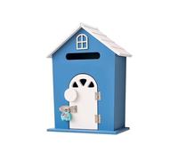 Thickened Wooden Mailbox with Lock Open Door Design with Metal Hinge Mailboxes Wider Entry Ports Wall Mounted Parcel Boxes with Hooks (Blue 10.4x5.9x14.2in)
