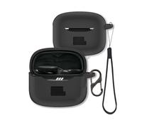 Thickening Case for JBL Tune Buds 2, FJIASTB Soft Silicone Shockproof Cover with Carabiner and Lanyard (Black)