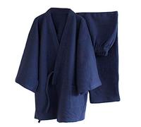 Thicker Kimono Pajamas Suit Loose Men's Japanese Style Robe [Size M Navy]