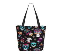 Thicker,lightweight and durable tote Sugar and Skulls Style Print bags with zipper designed for everyday shopping