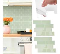 Thicker Self Adhesive Wall Tile - 10 Sheet Sage Green Peel and Stick Tiles, 3D Subway Tile Waterproof Splashback Stick on Tiles Backsplash for Kitchen and Bathroom (29.4X 21.4cm)