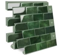 Thicker Self Adhesive Wall Tile 3D Peel and Stick Tiles Stick on Tiles Waterproof Tile Stickers Splash Back for Kitchen, Bathroom, Living Room, Sink, RV, 10-Sheets - Green 12 x 12 in