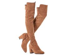 Thigh High Block Heel Boot Women Pointed Toe Stretch Over The Knee Boots, Brown/Block Heel, 4.5 UK