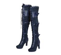 Thigh High Boots for Women Stretch Chunky High Heel Boot Stylish Side Zipper Lace Up Bow Comfy Steampunk Gothic Over The Knee Boots Outdoor Party