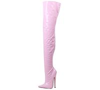 Thigh High Boots Women 7 inch/18cm High Heels Sexy Stiletto Thin Heel Over-The-Knee Zip Crotch Boots Exciting Stripper Club Pole Dancing Shoes,Pink,39