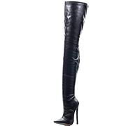 Thigh High Boots Women 7 inch/18cm High Heels Sexy Stiletto Thin Heel Over-The-Knee Zip Crotch Boots Exciting Stripper Club Pole Dancing Shoes,Black,46