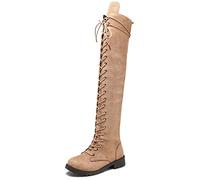 Thigh High Boots,Women's Fashion Lace Up Over the Knee Chunky Heel Boots Round Head Comfortable Shoes Casual Party Autumn Winter,Brown-40