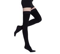 Thigh High Compression Socks, Firm Support 20-30 mmHg Gradient Compression Stockings with Silicone Band. Treatment for Running, Edema, Varicose Veins, Pregnancy, Nursing.(Black-Closed,S)