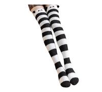 Thigh High Socks, Cute Animal Coral Fleece Thigh High Long Striped Socks for Women Ladies Over The Knee Length Boot Stockings Home Floor Warmer Casual for Daily Wear, Dating, Cosplay Black