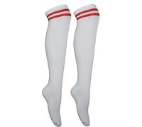 Thigh High Socks White Knee High Socks Womens Knee-Highs Thigh Highs Stripe Long White Sock Over the Knee Womens Cheerleader Pub Golf Fancy Dress Red