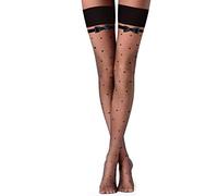 Thigh High Stockings for Women Polka-Dot Patterned Lace Pantyhose- 20D Semi Sheers with Bows, Bow Black, One Size