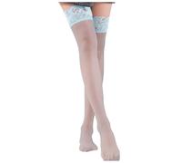 Thigh High Stockings for Women Sexy Lace Top Socks Heels Stocking Ladies Leg Costumes Long Sock Womens 1 Pair Sheer Lace Silk Stockings Pantyhose Lingerie Elegant and (Light Blue, One Size)