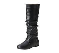 Thigh High Woman Plus Size Ankle Boots Female Flat Leather 2025 New Ankle Boots Slouchy Pleated Boot Large Size Boots Chic And Versatile Knight Boots Solid Color Thigh High Boots 3-9, Black, 4 UK