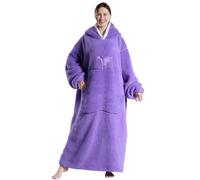 Thigies Womens Blanket Hoodie, Mens Oversized Wearable Blanket with Apple Shaped Giant Pocket, Cosy Sherpa Fleece Pajama Jumper Blanket for Adults Teenagers Purple
